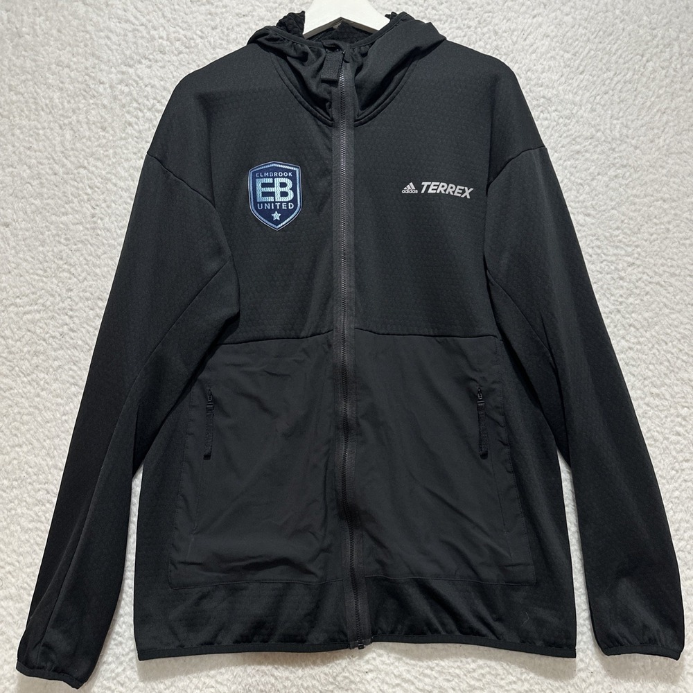 Adidas Terrex Xperior L Softshell Hooded Jacket Elmbrook United Soccer Club Logo